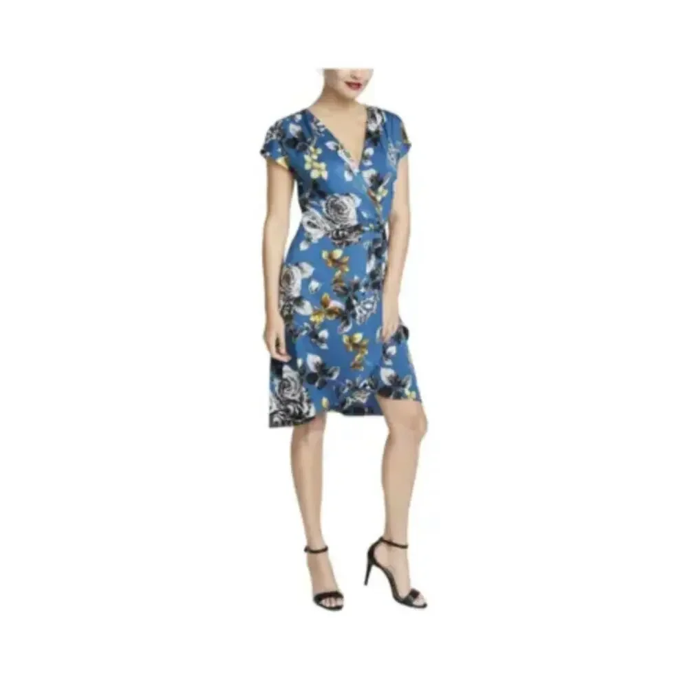 NWT RACHEL Rachel Roy Teal Blue Pierfce Floral Surplus Dress Size 8 - Picture 10 of 10
